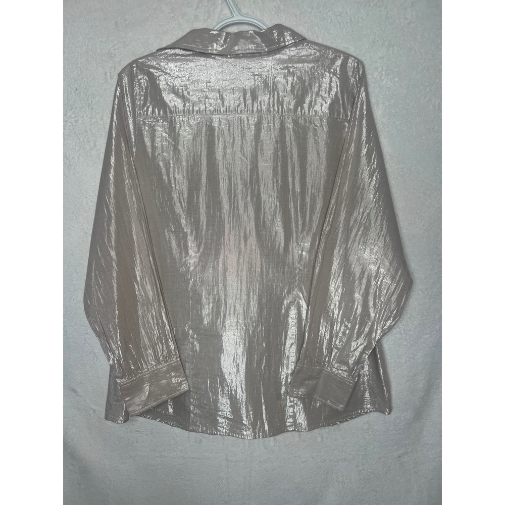 Avenue Womens 14/16 Metallic Shimmer Button Down Shirt Champagne Gold Top - Picture 8 of 8